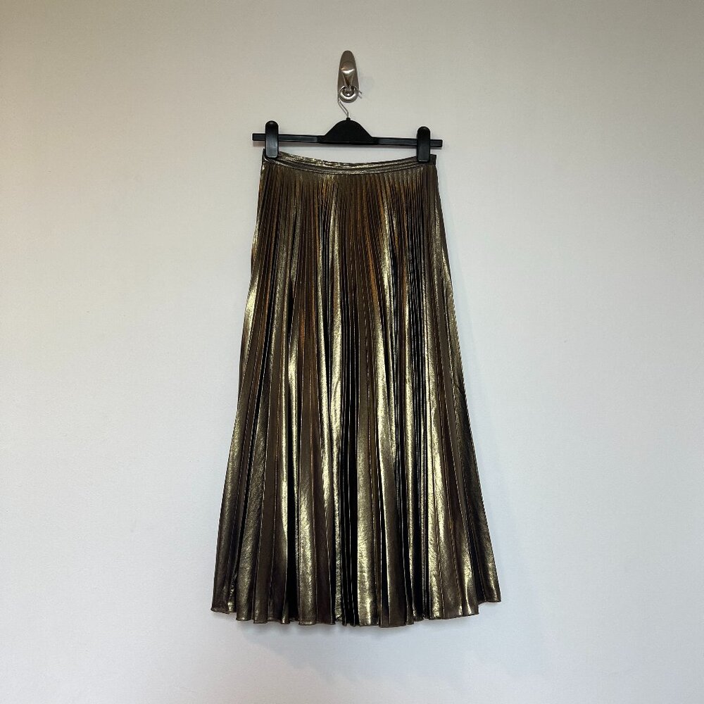 TOPSHOP Metallic Gold Pleated Midi Skirt